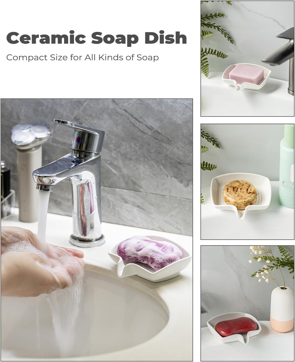 Zoeeker Soap Dish with Waterfall Design, Ceramic Soap Holder for Countertop