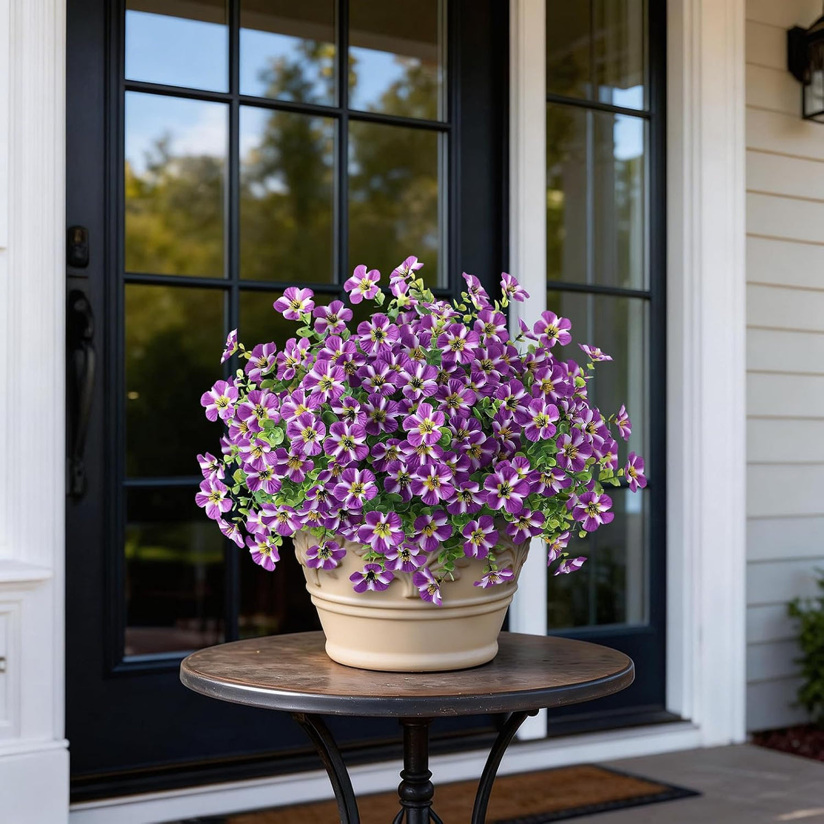 2 Pcs Artificial Flowers & Eucalyptus Topiary Trees for Porch (Purple)