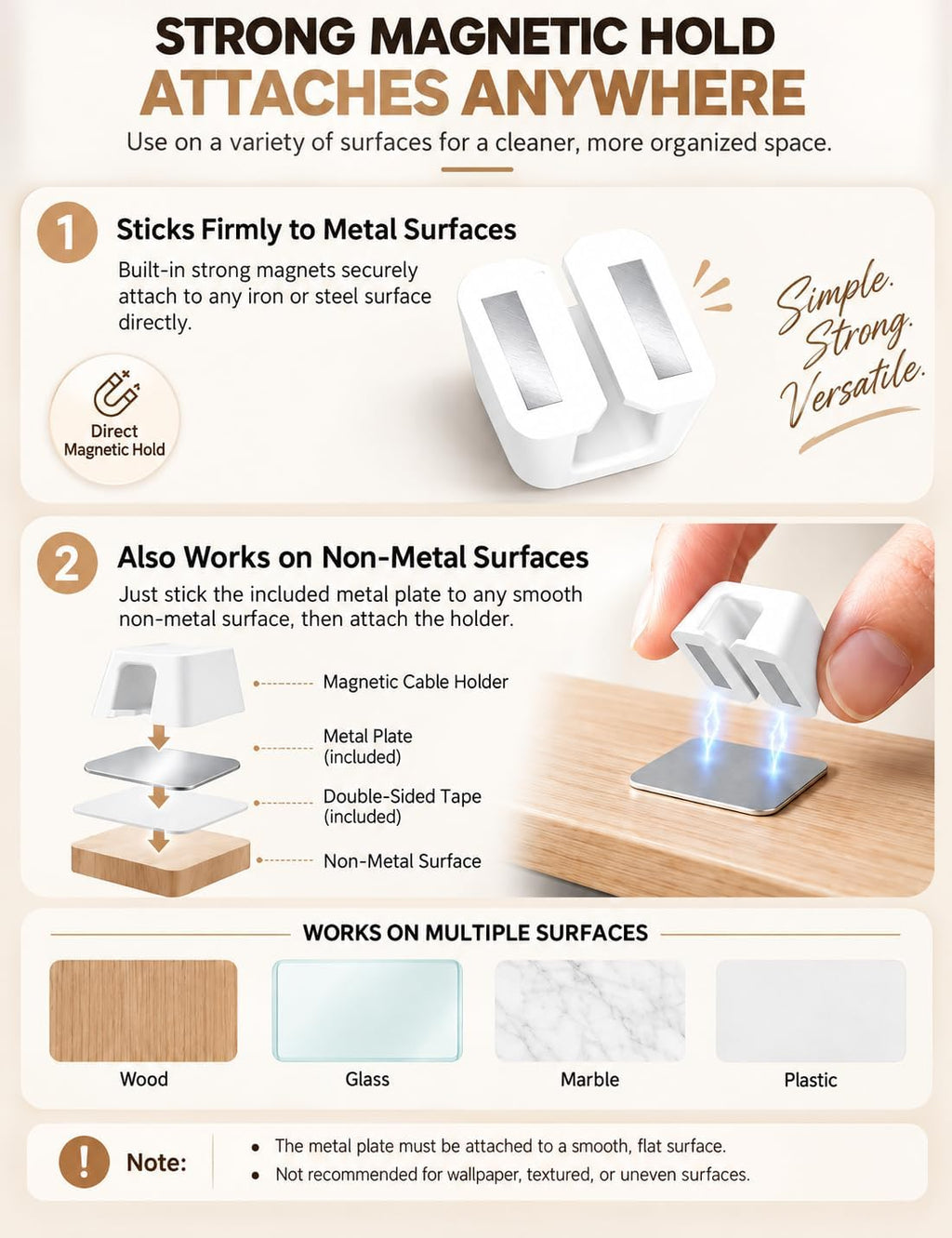 Viaky 8 Pack Magnetic Cord Holder,White Cable Clip for Desk Car Home Office