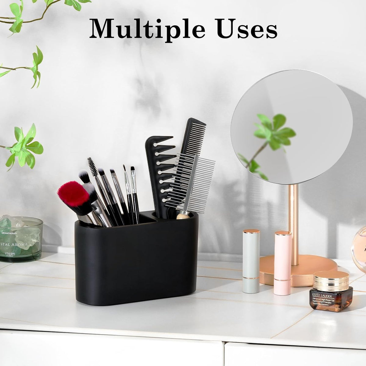 Luxspire 2 Slots Toothbrush and Toothpaste Holder, Resin, Matte Black