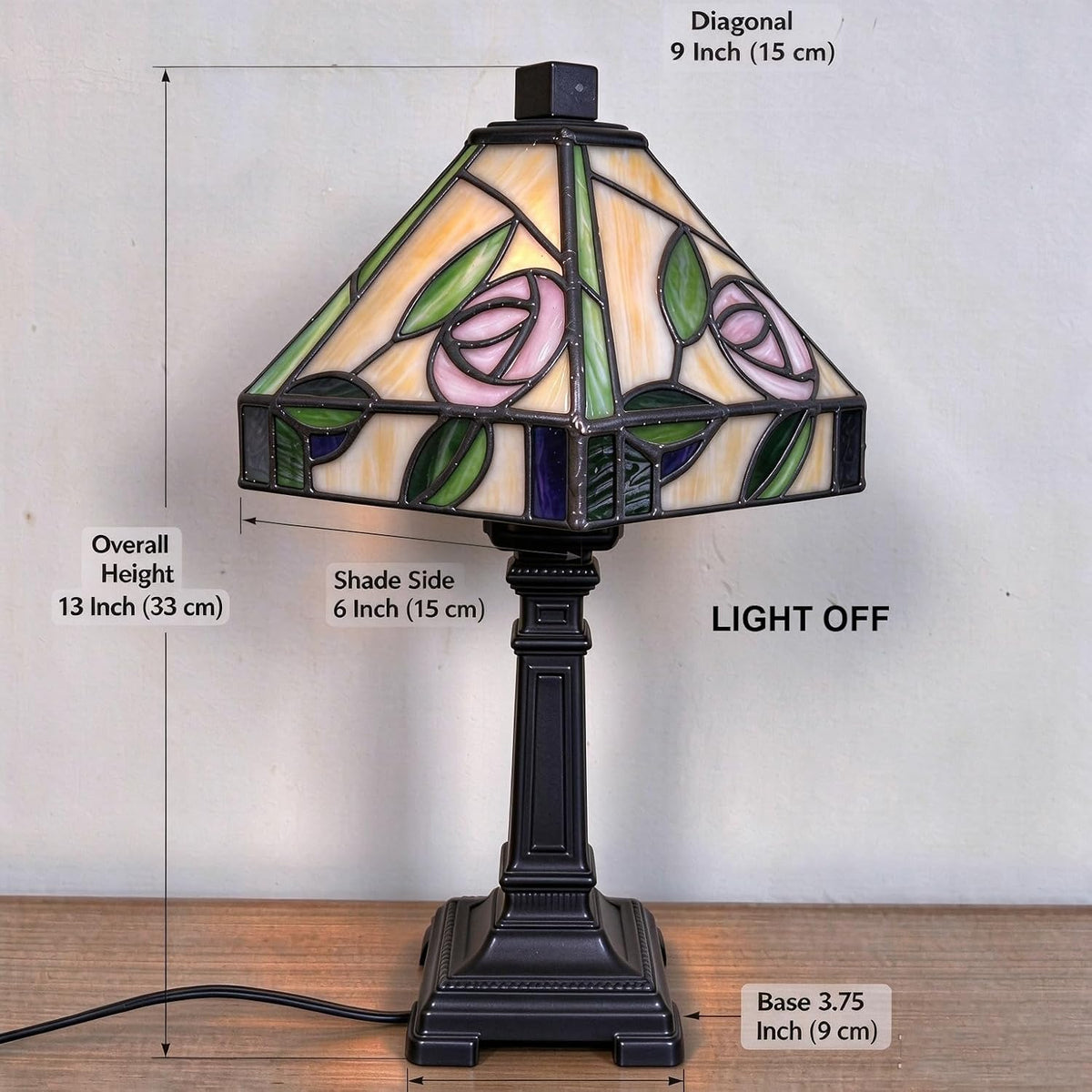 Tiffany Style Lamp Hand-Made Pink Rose Stained Glass Table Lamps