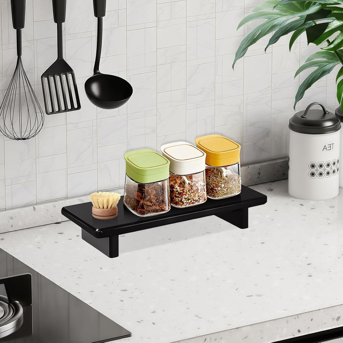 Small Black Bathroom Vanity Tray, Acrylic Soap Tray for Kitchen Countertop