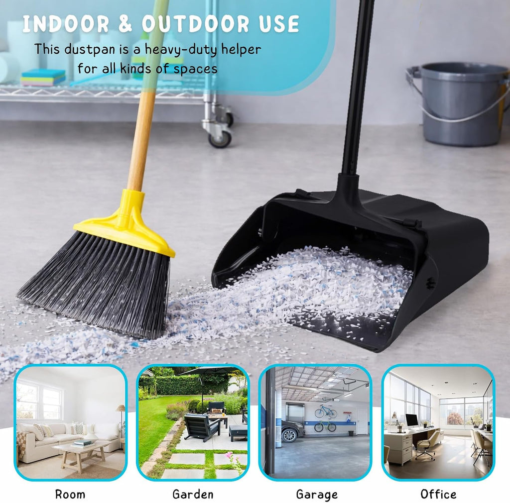 Dustpan with Long Handle, 37’’ Heavy Duty Standing up Dust Pan for Home