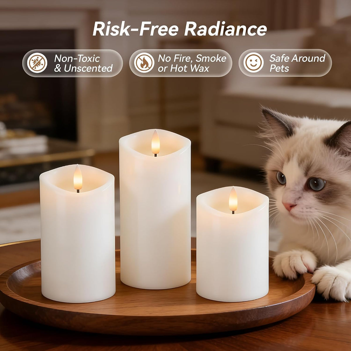 White Real Wax LED Rechargeable Flameless Battery Operated Pillar Candles