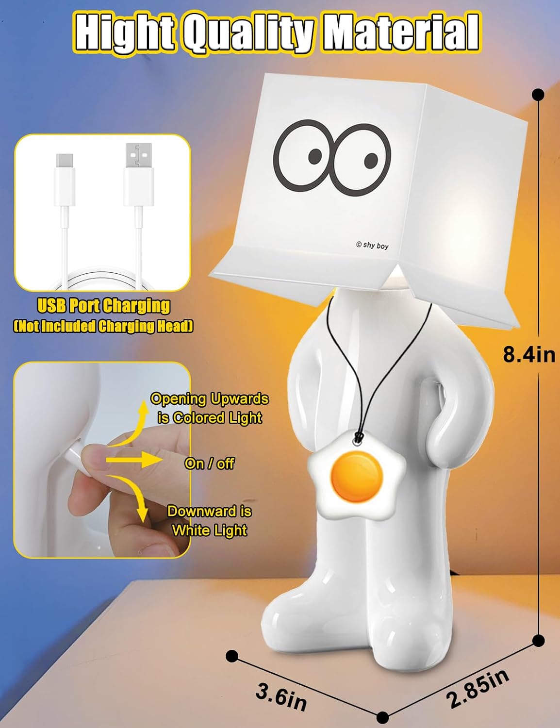 Shy Man Lamp Funny Gag Gift Night Light for Adults Men Women, White (Ivory)
