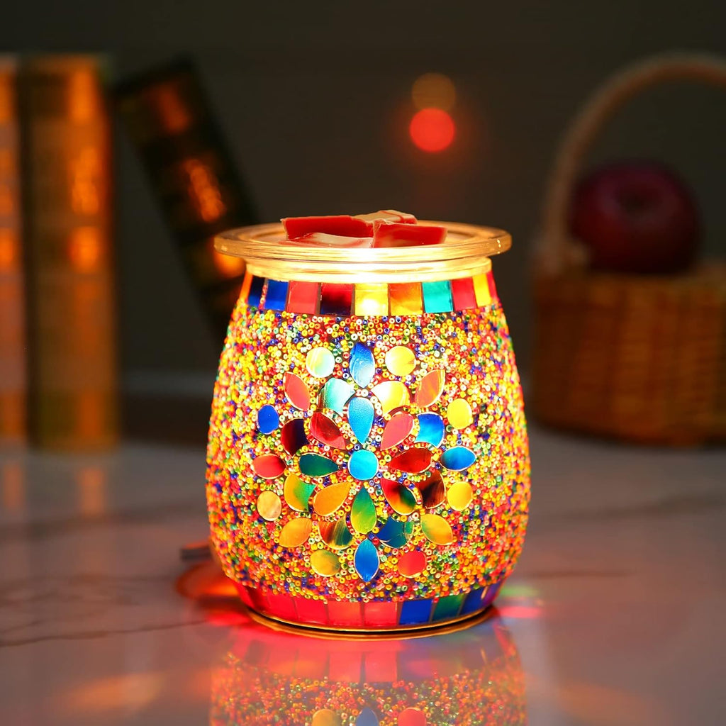 Mosaic Glass Wax melt Warmer Electric Oil Burner Candle Wax Warmer Romantic Aroma Warmer for Essential Oils Burner & Premium Wax Melts Burner,Simple Roller Switch,Gift,Home Decoration