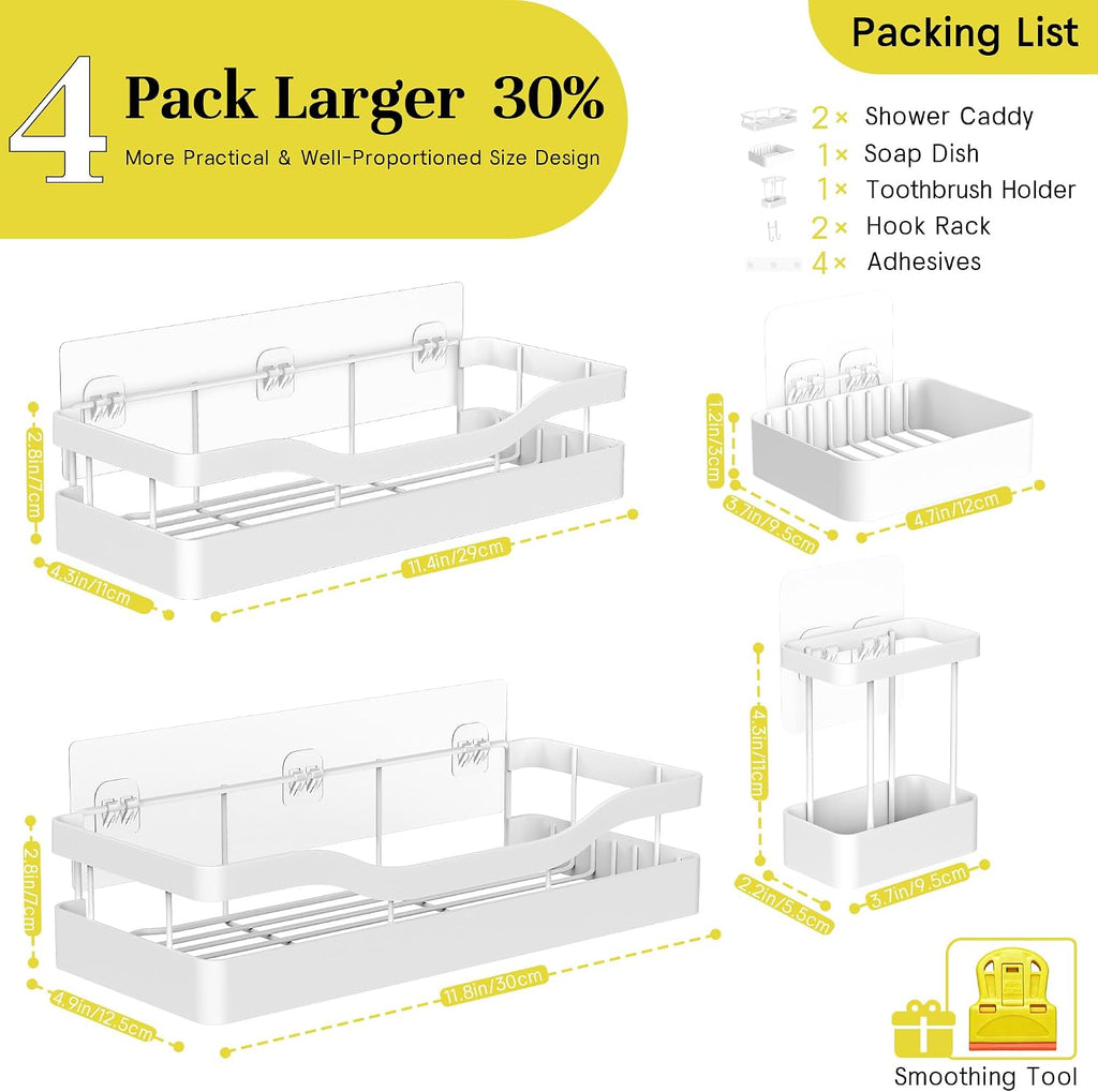 Heavy-Duty Adhesive Shower Shelves, White Storage Shelf