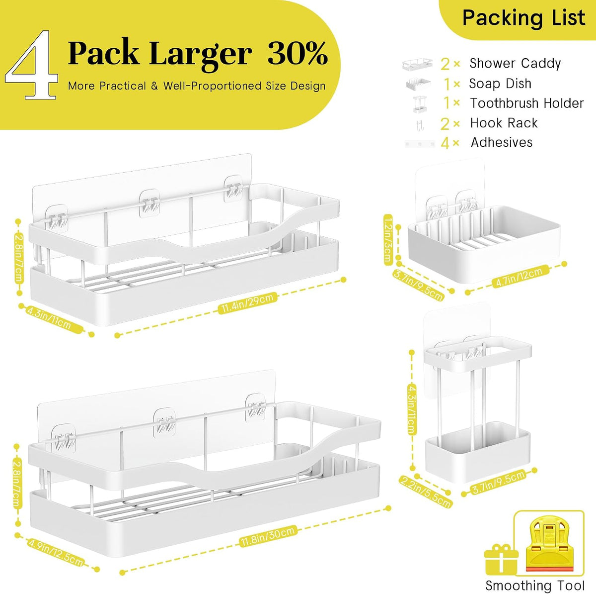 Heavy-Duty Adhesive Shower Shelves, White Storage Shelf