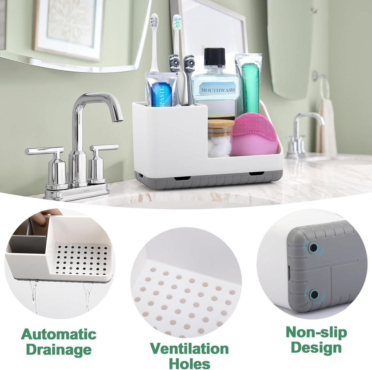 Toothbrush Holders for Bathrooms, Toothbrush and Toothpaste Holder (Grey)