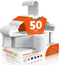 HOUSE DAY White Plastic Hangers 50 Pack, Slim Non-Slip with Extended Notch