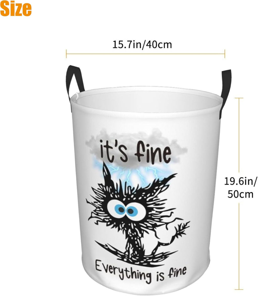 Laundry Basket Cute Black Cat Room Decor,Round Laundry Hamper Waterproof Dirty Clothes Hamper Collapsible Laundry Baskets With Handles,Toy/Clothes Storage Basket For Home Dorm Black Cat Bathroom Decor