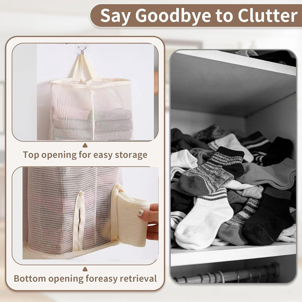 Hanging Sock Storage Bag,Sock Underwear OrganizerWall Mount Multifunctional Bag,Saver Kitchen Storage Holder,Hanging Closet Organizer,for Storing Socks Ties Plastic Bag 3PCS (Beige)