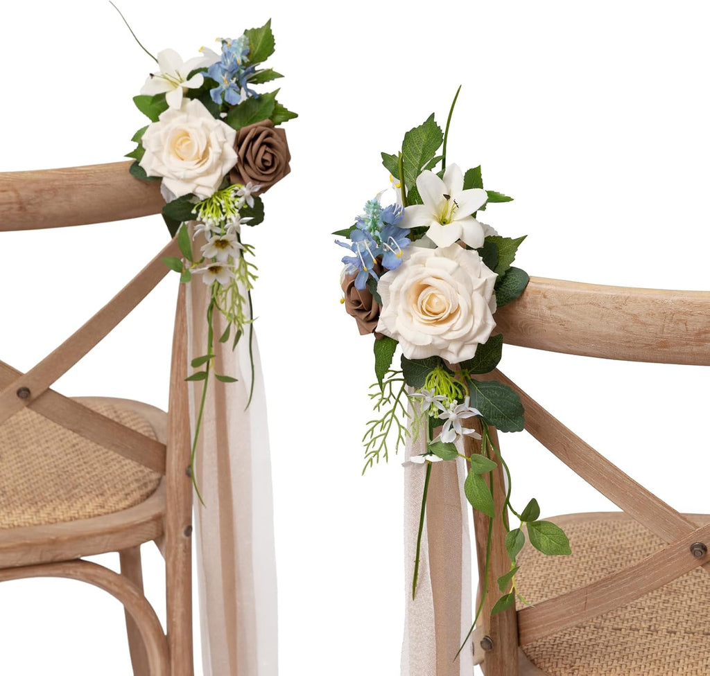 Ling's moment 8pcs Wedding Artificial Aisle Pew Flowers,Tawny Beige Brown