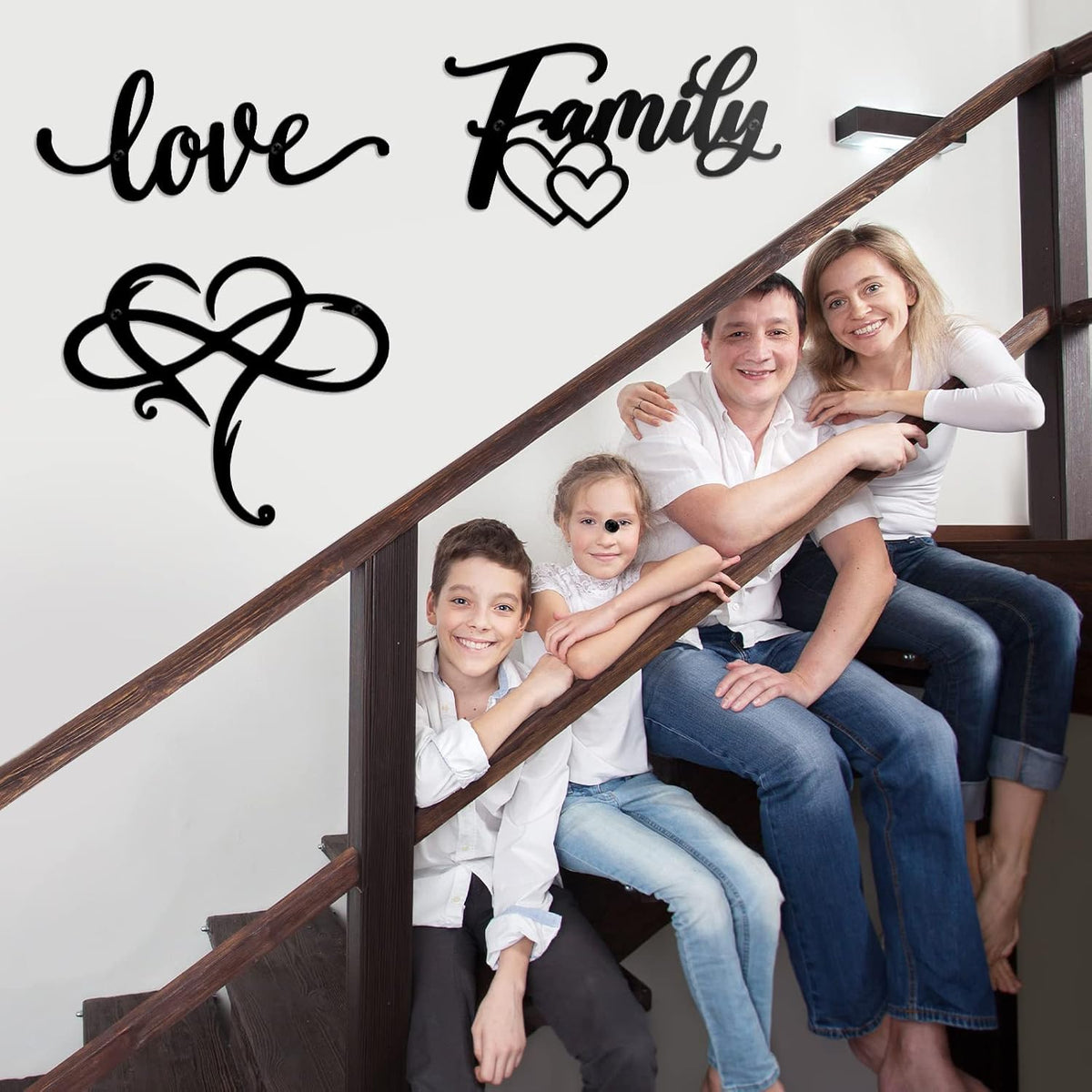 Moxweyeni 3 Pcs Black Metal Wall Decors Family Love Heart Signs