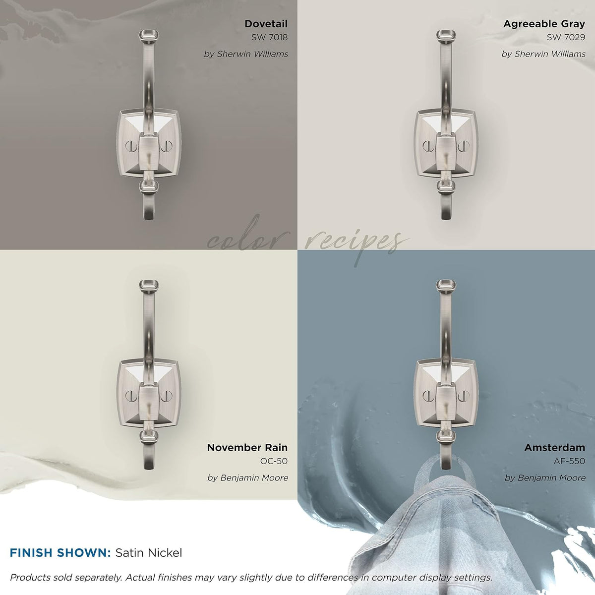 Amerock Kinsale Double Prong Satin Nickel Wall-Mounted Hook
