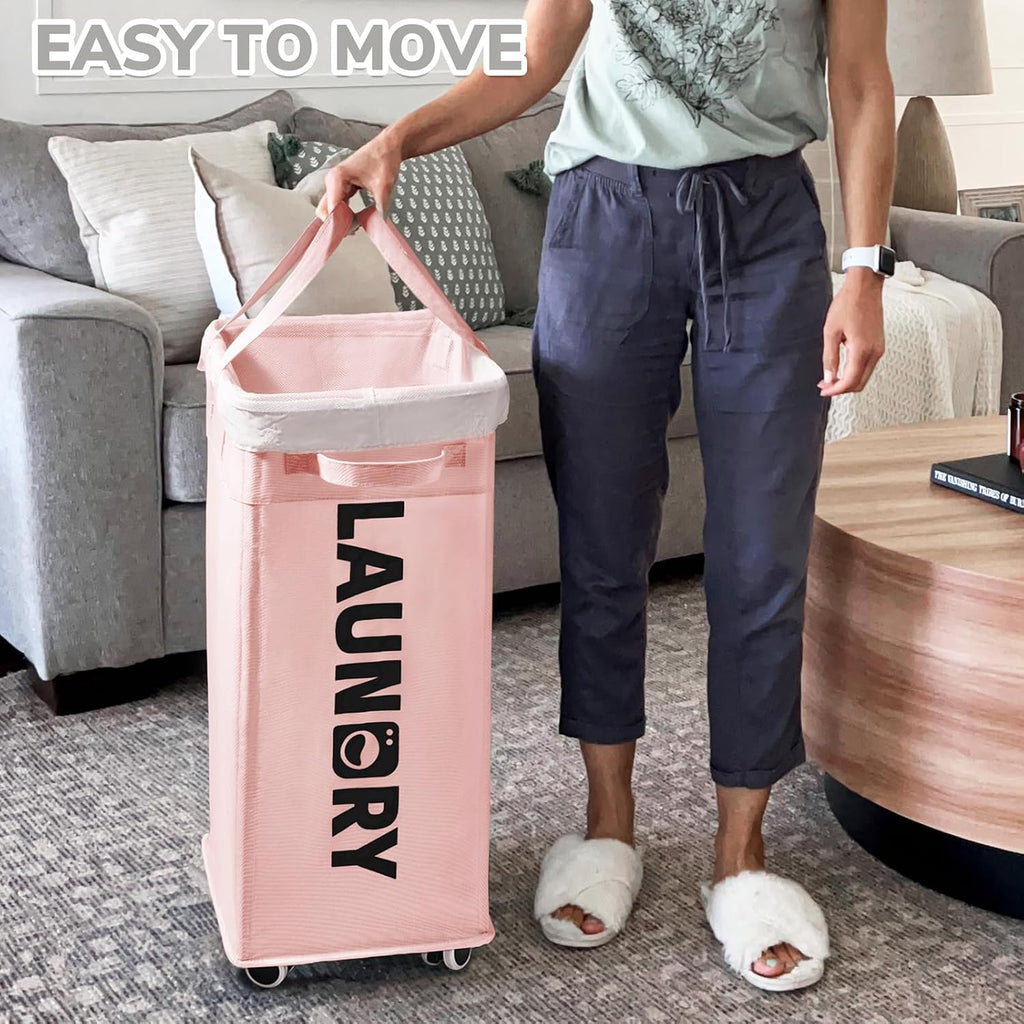 CHICVITA 75L Laundry Hamper with Wheels 2-Pack, Wash Bags, Pink
