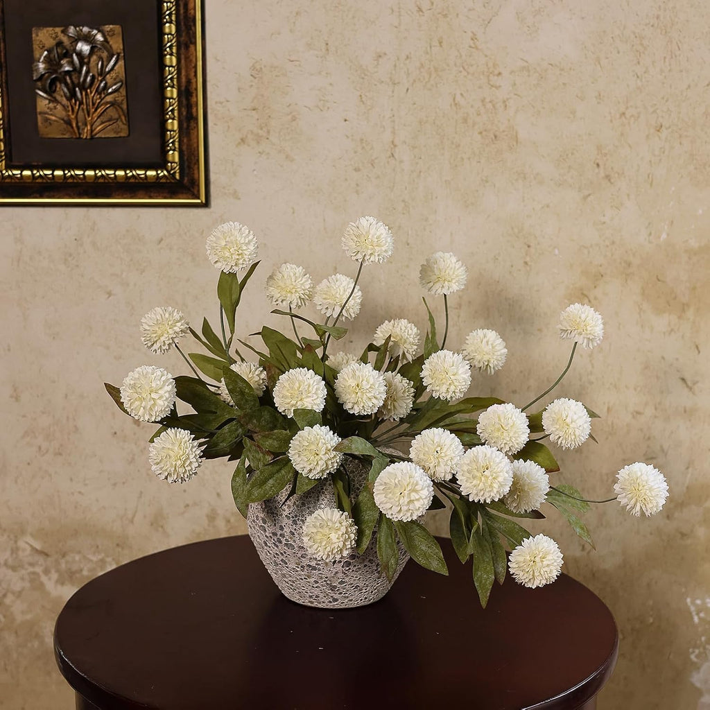 VIERENA 12 Pcs 27" Artificial Pompon Mum Silk Flower Stems for Vase (Cream)