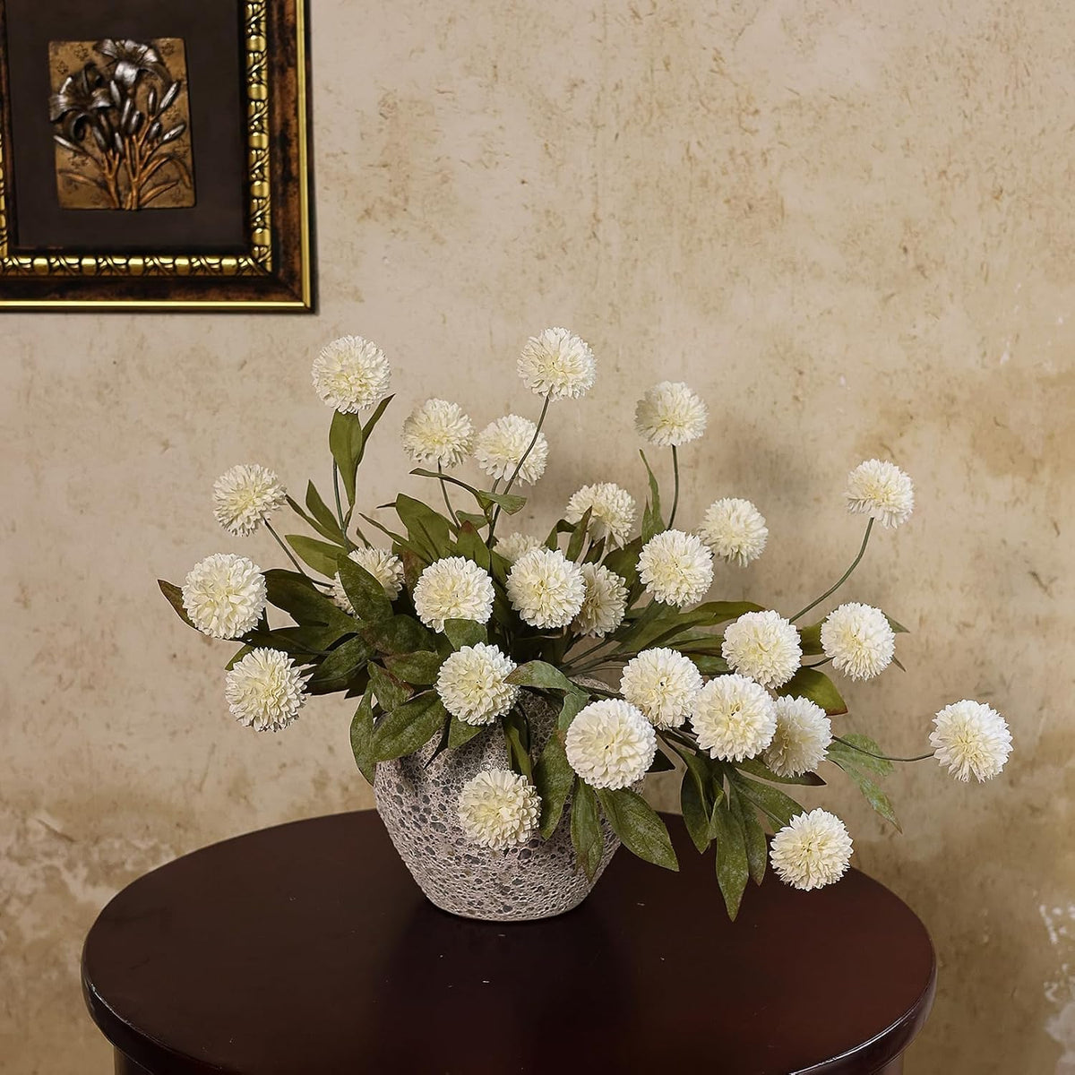 VIERENA 12 Pcs 27" Artificial Pompon Mum Silk Flower Stems for Vase (Cream)