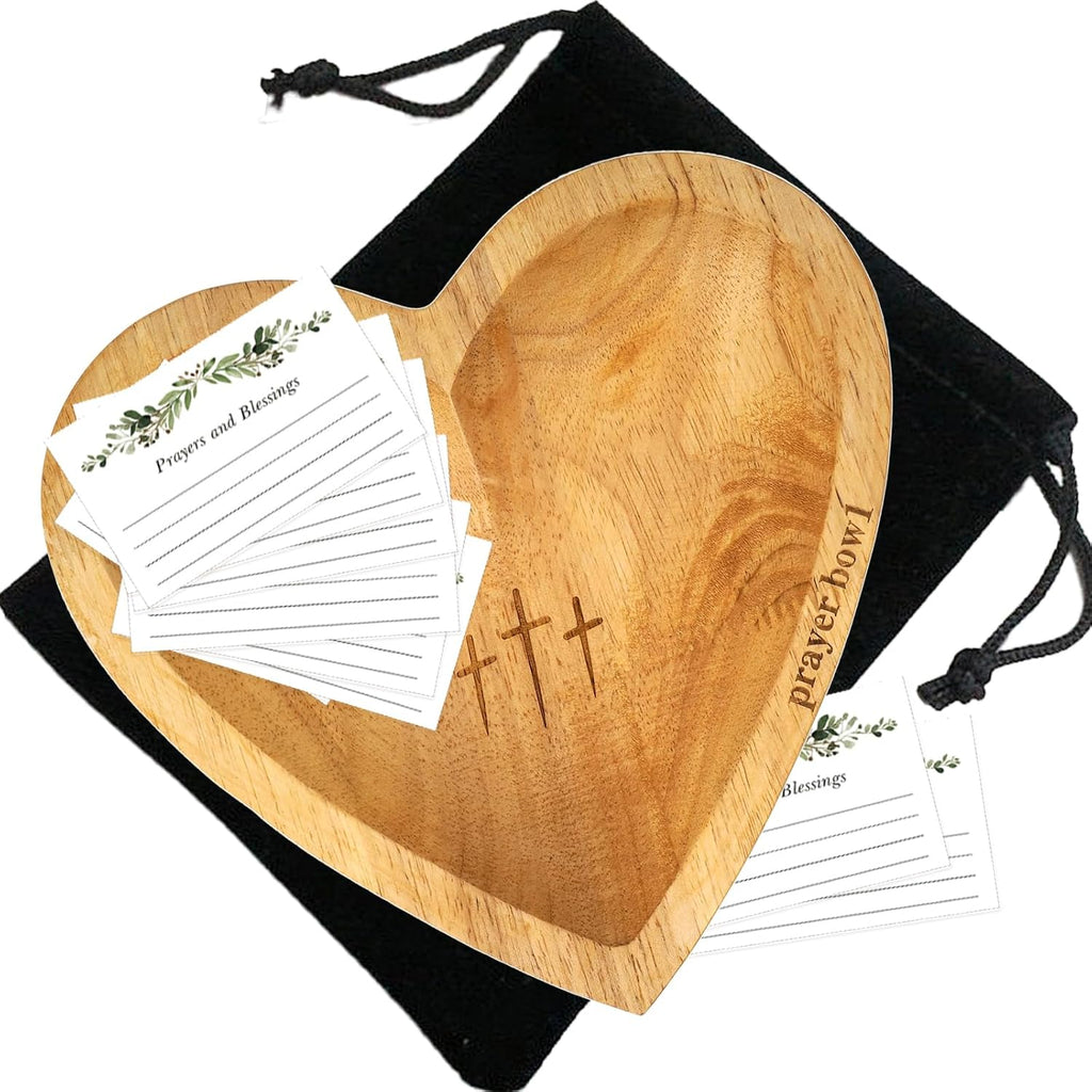 Prayer Bowl with 24 Blessing Cards, Heart Prayer Bowl Wooden
