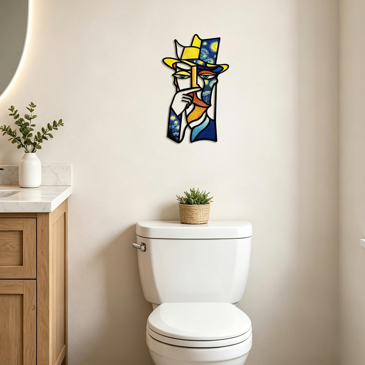 Kercan Bathroom Wall Decor, 14.1 x 8.6 Inch Abstract Metal Face Wall Art