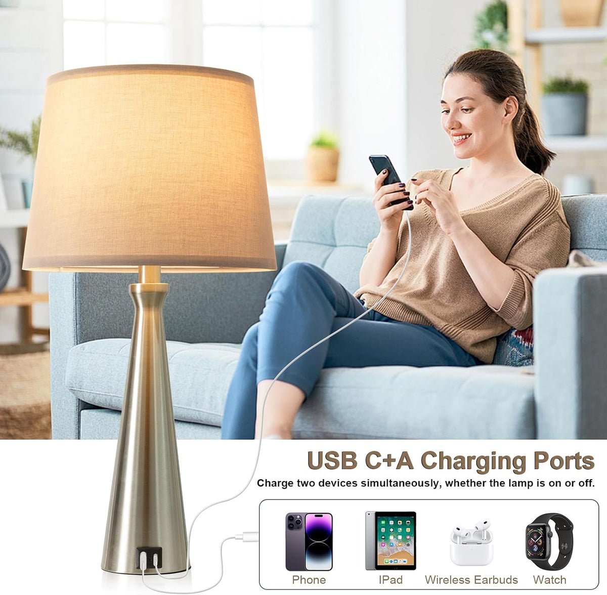 Seealle Touch Table Lamps for Living Room Set of 2（Grey Shade）