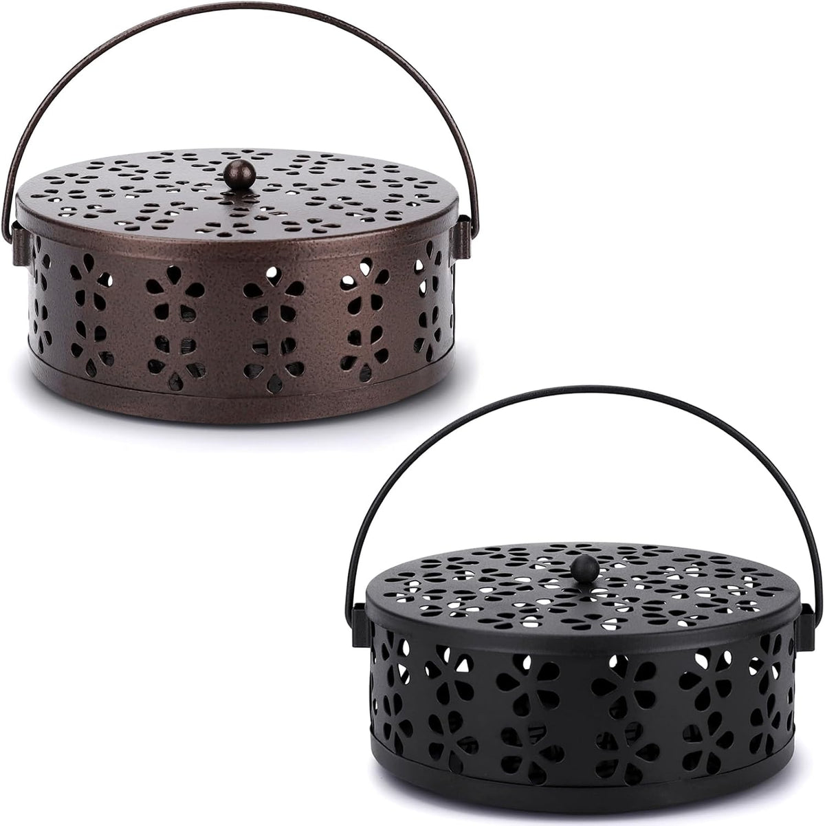 Mosquito Coil Holder 2 Pack Citronella Incense Coil Burner with Handle Enclosed Metal Mosquito Coil Holder for Home Camping (Black/Bronze)