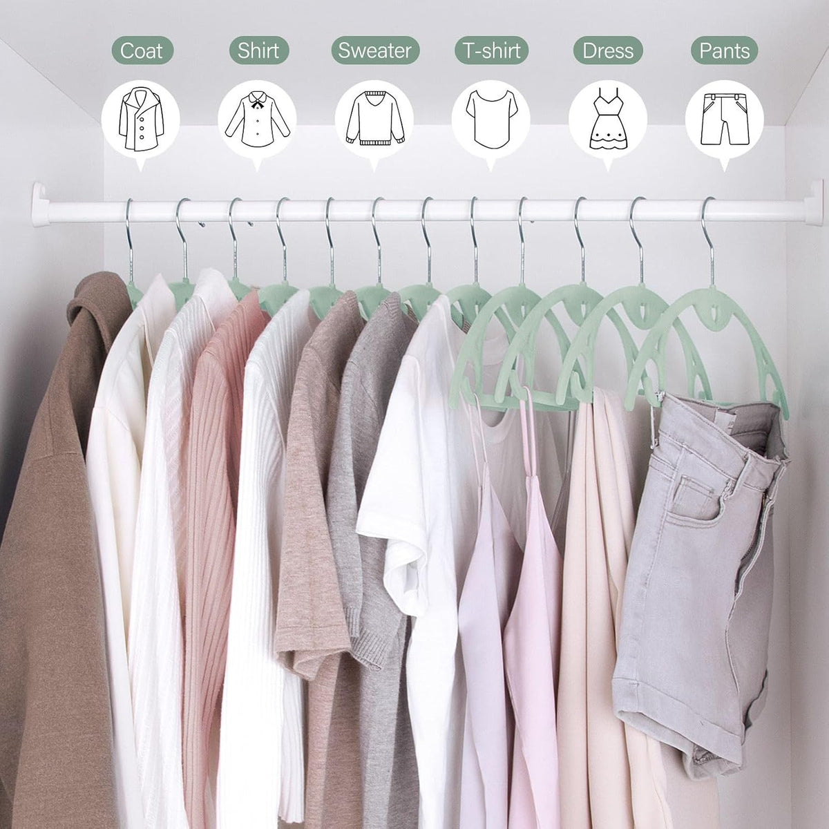 Velvet Hangers Felt Clothes Hangers 50 Pack Green Multi