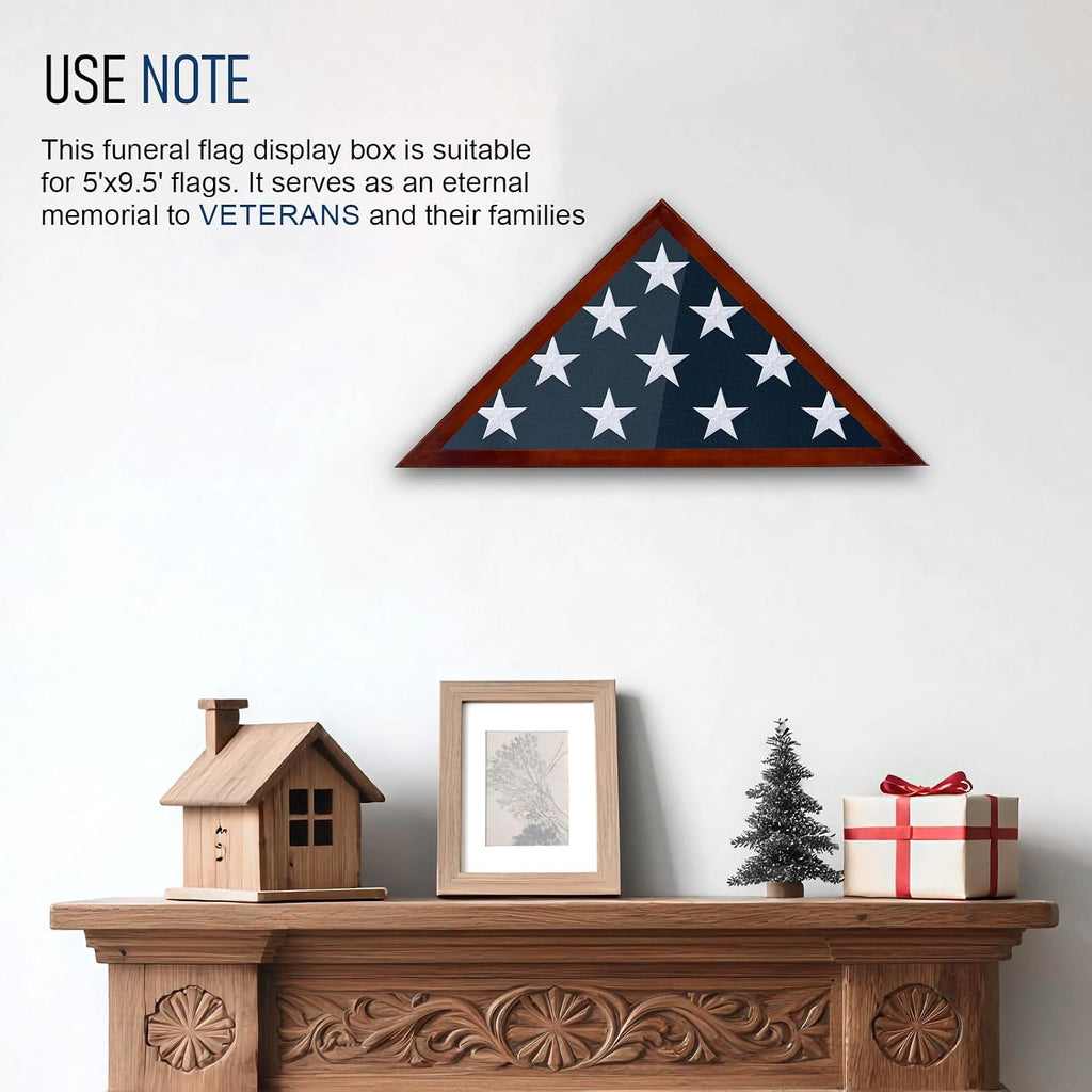 Flag Display Case for 5x9.5 Burial Flag - Solid Wood - Glass Front