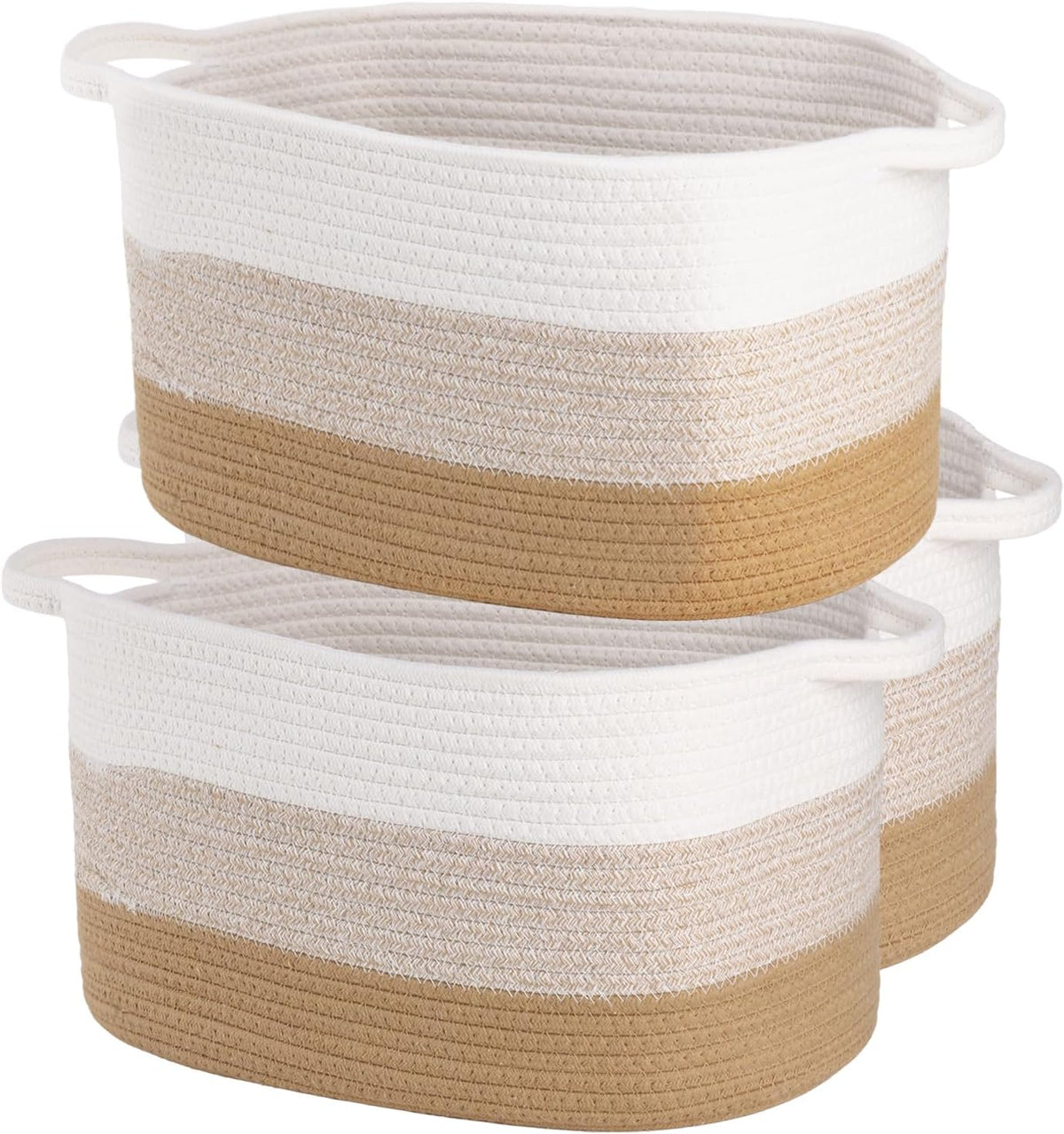 Cotton Rope Braid Storage Basket for Baby Carrier Toy Storage Bag Gift Basket for Kids Laundry Basket Baby Blanket Storage Measures 15x10x10 inches. (Khaki White)