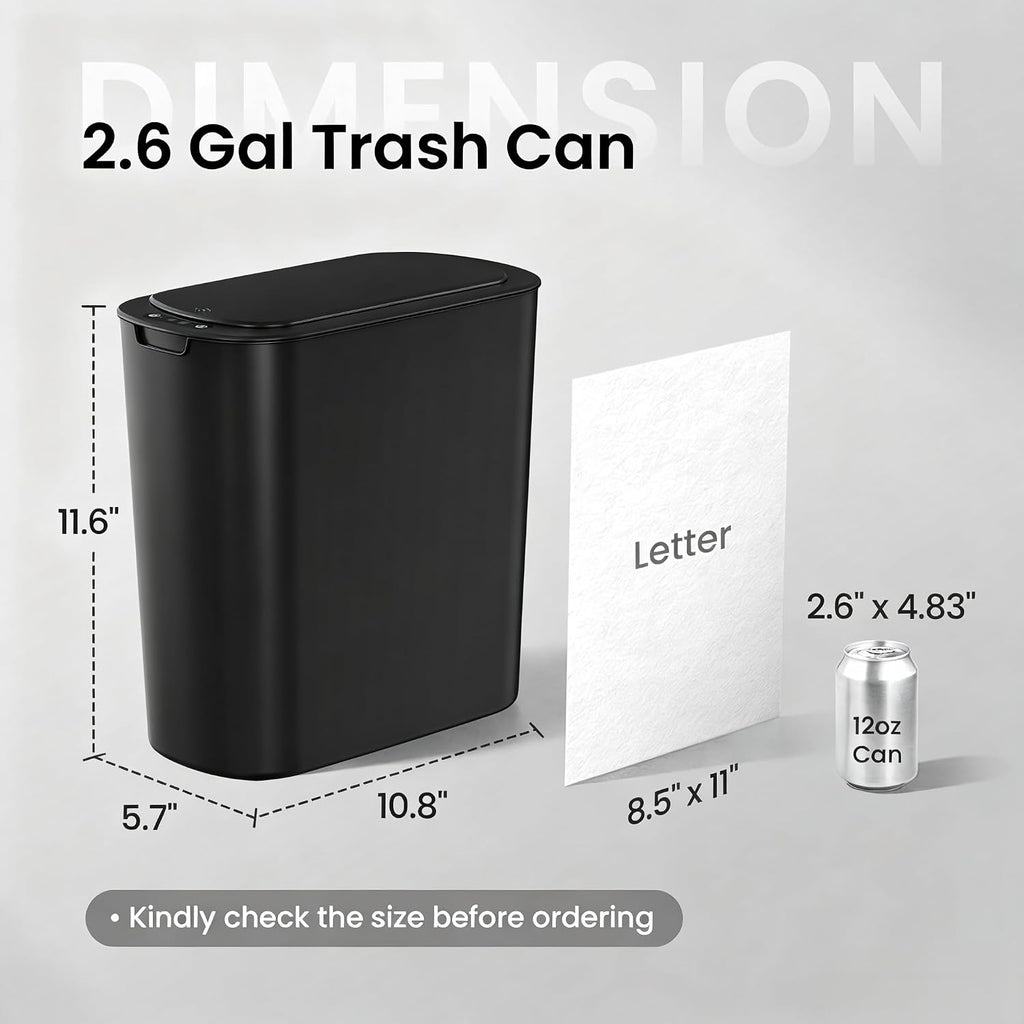 Cesun Automatic Small Bathroom Trash Can with Lid, 2.6 Gallon, Black