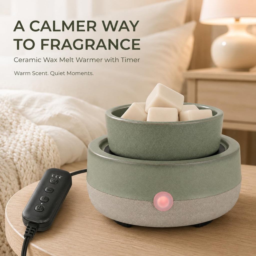 Candle Wax Melt Warmer with Timer Ceramic Electric Wax Melt 4-in-1 Oil Burner Adjusting Temperature Fits Yankee Large Jar Scented Candle for Home Decor Birthday Gifts for Women Mom Grandma Girls Green
