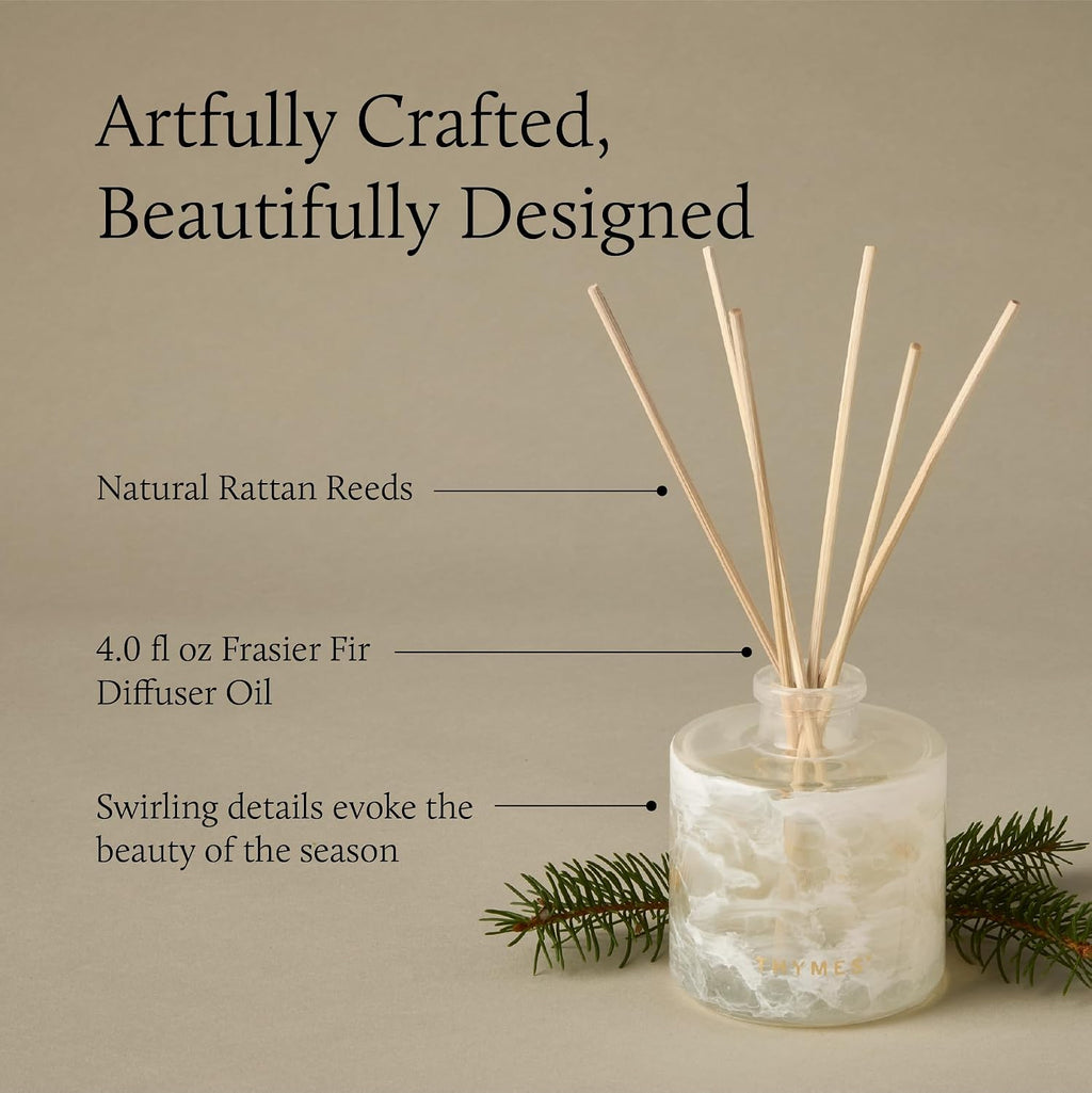 Thymes Frasier Fir Reed Diffuser Set, Tidings | Winter White, 4 fl oz