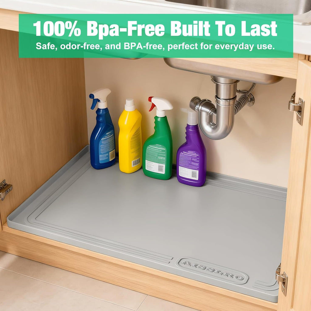 Under Sink Mat 34" X 22", Waterproof Silicone Cabinet Kitchen Liner, Gray