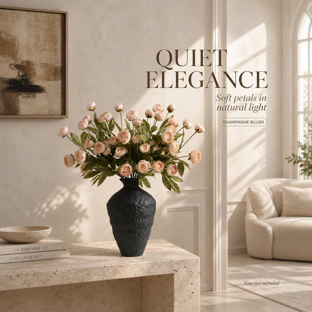 Peonies Artificial Flowers Champagne Faux Flowers for Vase Silk Flowers