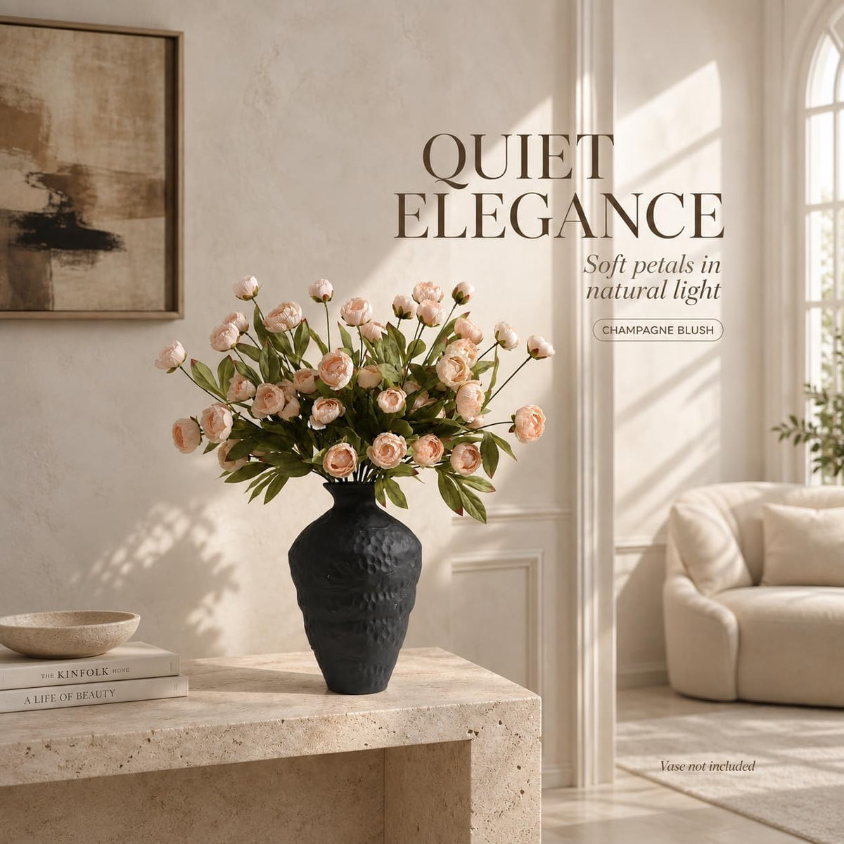 Peonies Artificial Flowers Champagne Faux Flowers for Vase Silk Flowers