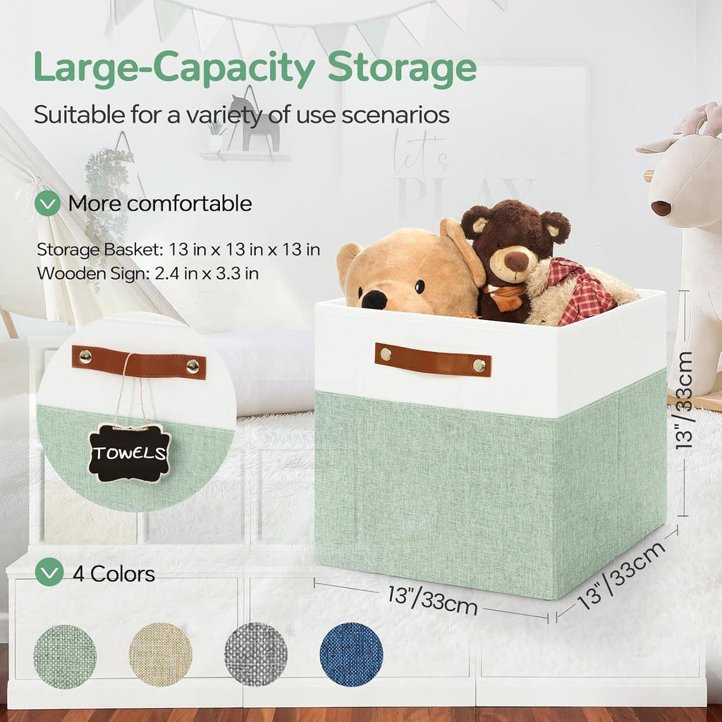 Patvingot 13-Inch Linen Storage Cubes with Labels and PU Handles,4 Pack