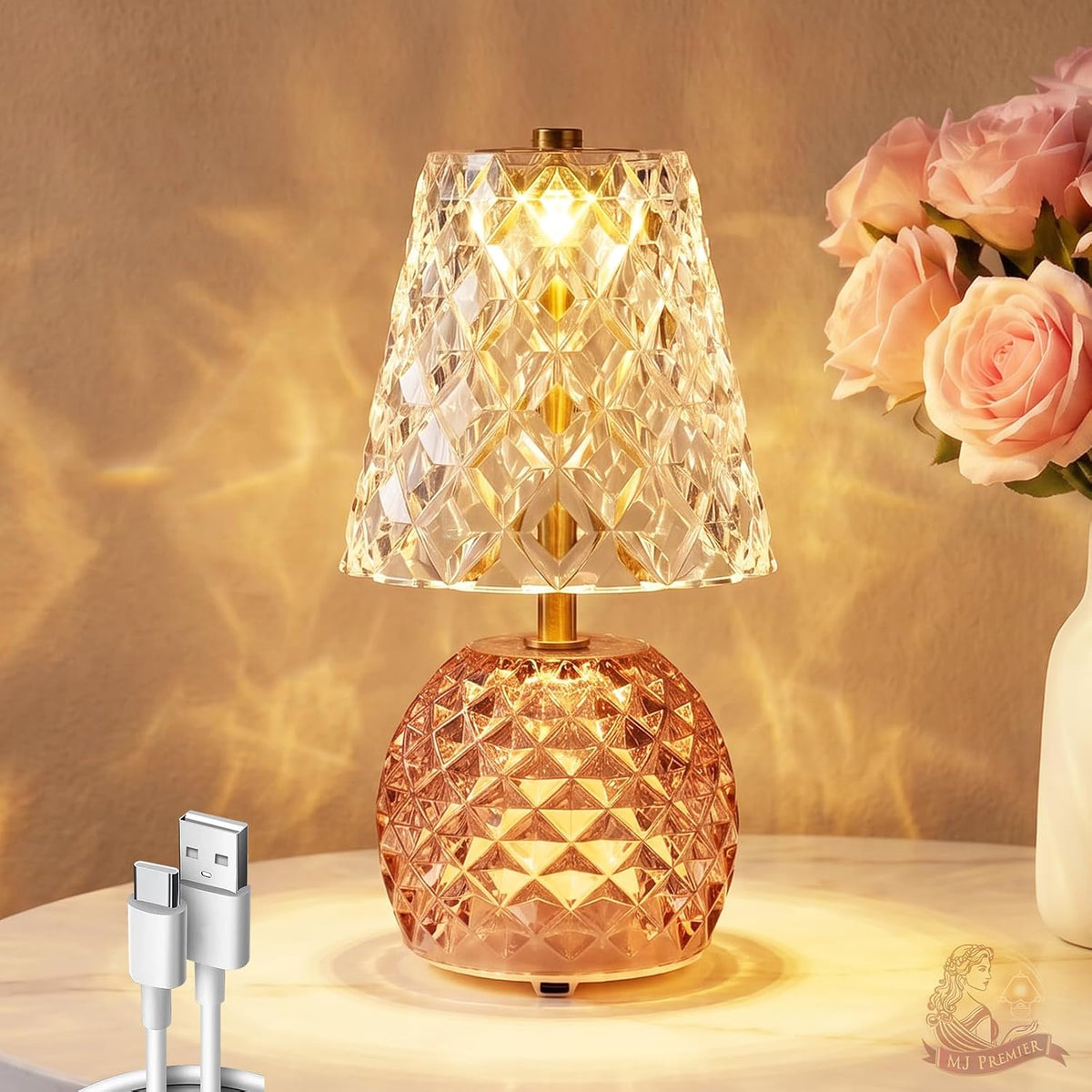 MJ PREMIER Rechargeable Table Lamp Cordless Mushroom Lamp with Timer Pink