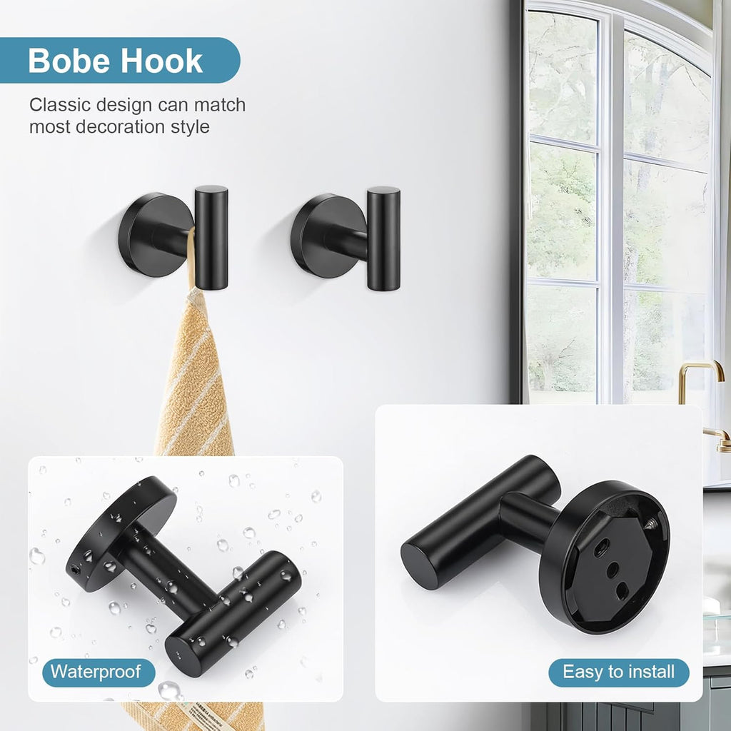 TQKAG Matte Black Bathroom Hardware Set, 6-Piece Towel Bar Set 23.6 Inch