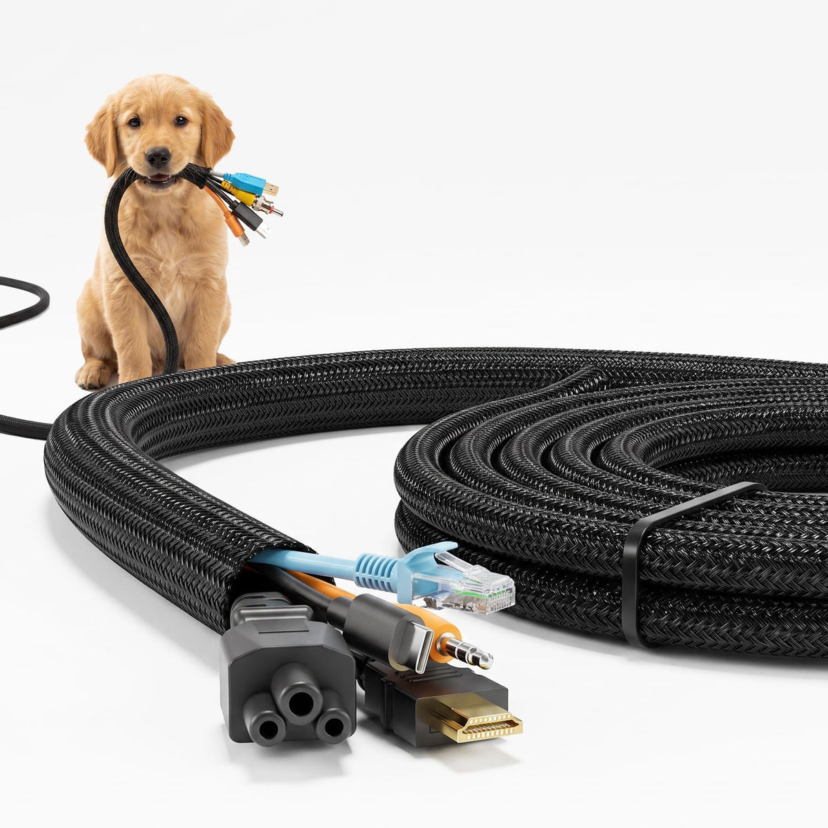 10ft Wire Loom Automotive, 1/2in Cord Protectors from Pets no Chew, Black