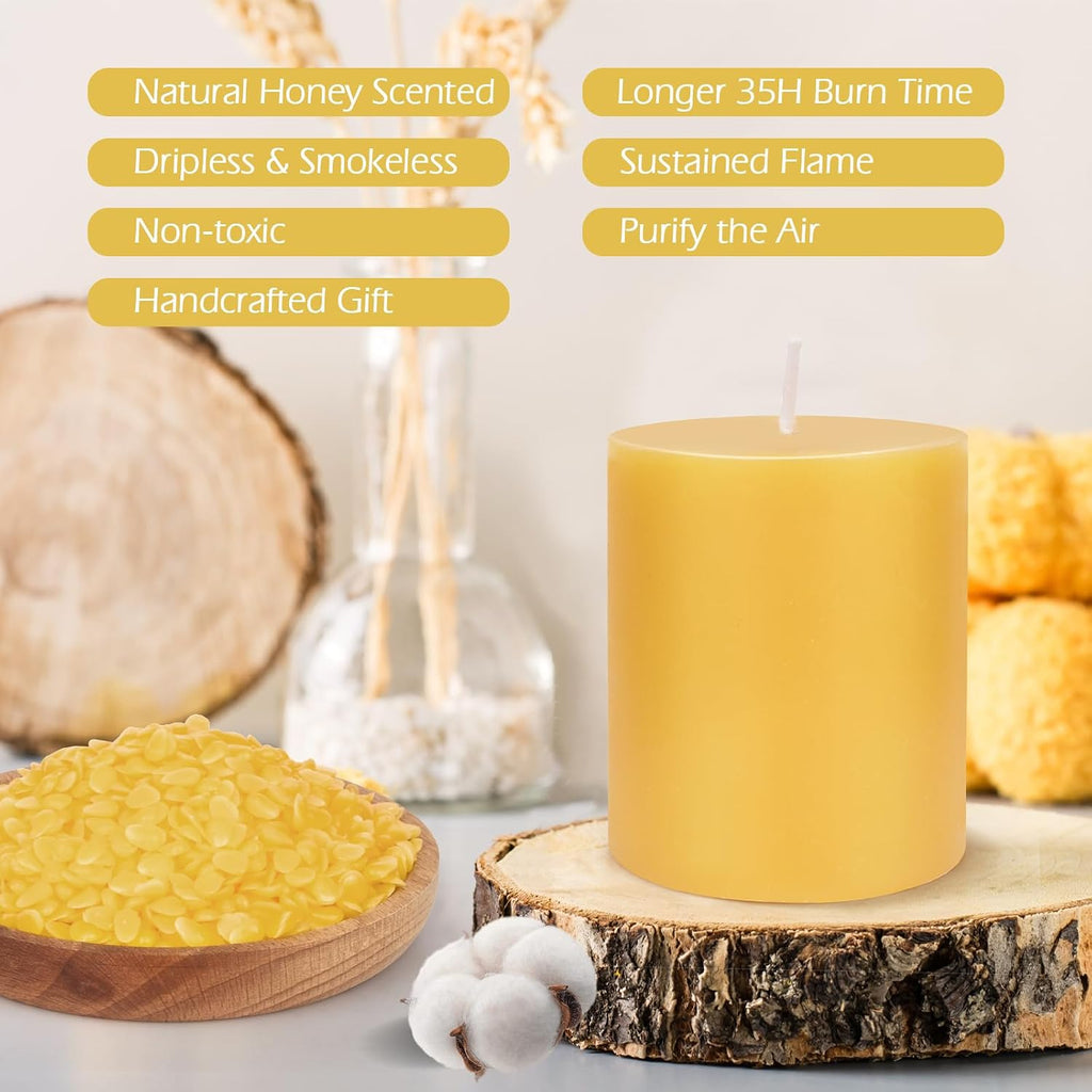 Pure Beeswax Candles, Large Candles Beeswax Pillar Candles Set of 6-120 Hour Burn Time, Wedding Candle or Large Candle for Home Interior