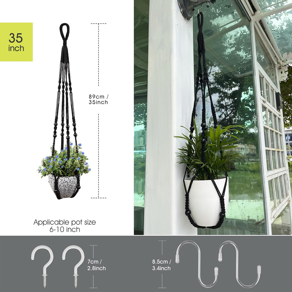 RIFNY Macrame Plant Hanger Indoor, Hanging Plant Holder, Black, 2 PCS