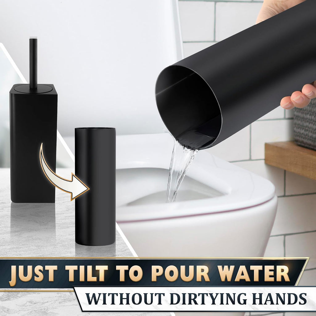Black Toilet Brush and Holder Set, Stainless Steel Material (Black)