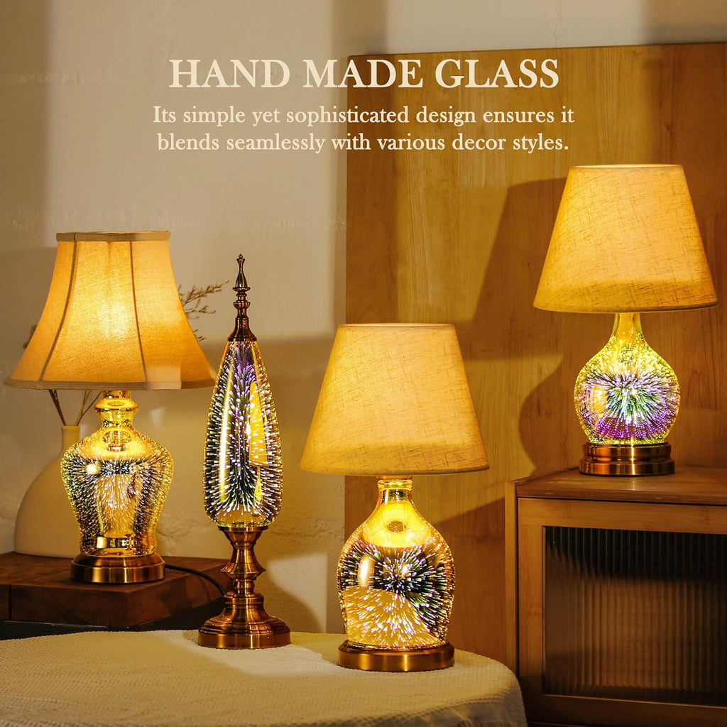 Porseme 3D Effect Glass Table Lamp, Handmade Glass Base, Energy Saving LED Bulb Included, Stylish and Durable, Perfect for Bedroom, Living Room, Office