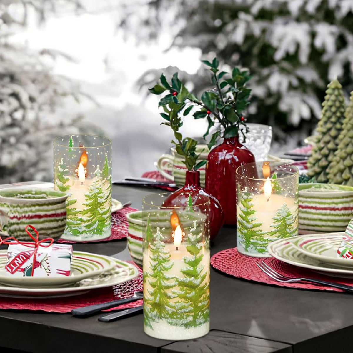 Eldnacele Christmas Tree Flameless Candles Glass with Remote and Timer