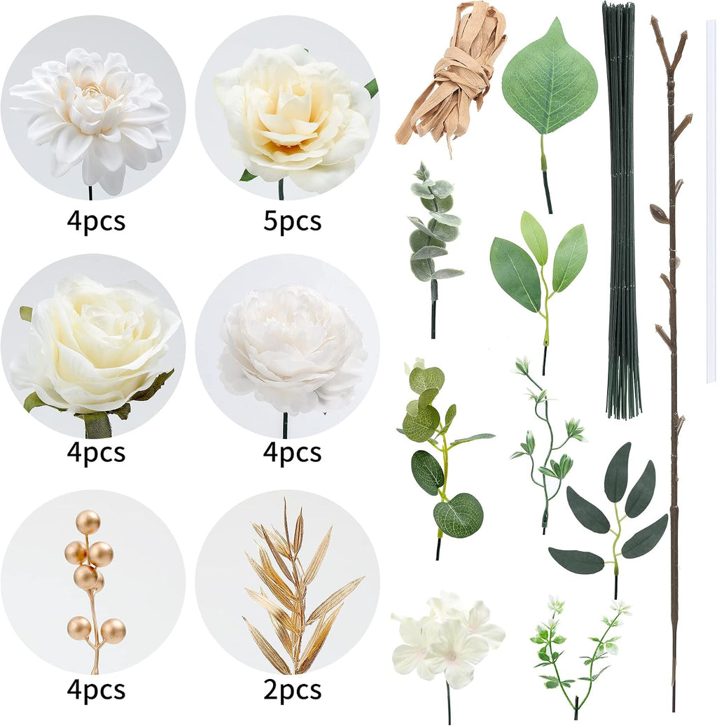 Artificial Flowers Combo, Fake Flowers for DIY Tables Centerpieces Baby Shower Bridal Shower Wedding Bouquet Arrangements Party Candle Holder Cake Decor Flower Home Decorations White