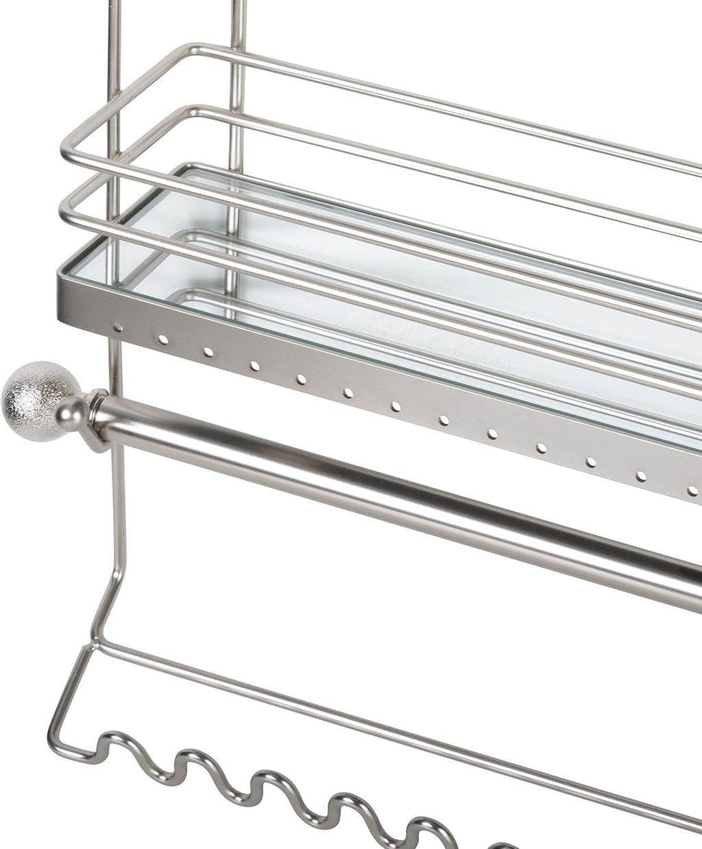 Home Details Wall Mounted Jewelry Organizer | Dimensions: 14.6"x 3.9"x 15.6" | 2 Tier Mirror | Home Organization | Great for Bracelets | Necklaces | Earrings | Mirror Based Shelf | Satin Finish