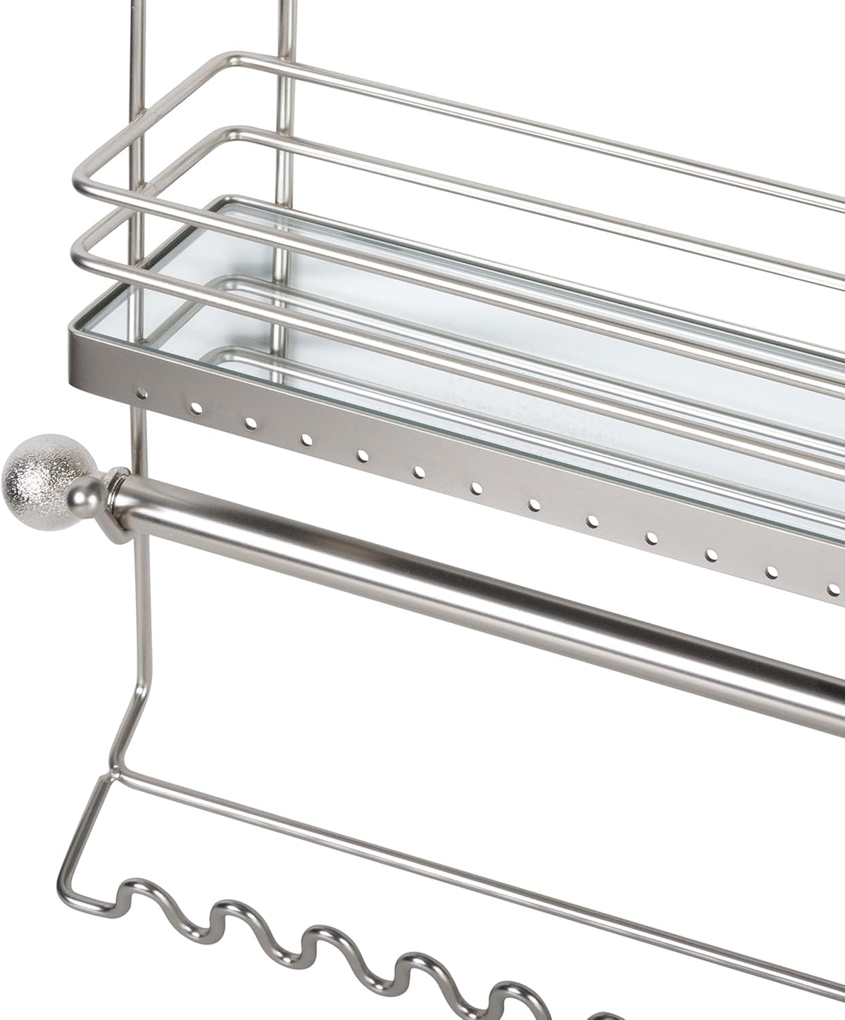Home Details Wall Mounted Jewelry Organizer | Dimensions: 14.6"x 3.9"x 15.6" | 2 Tier Mirror | Home Organization | Great for Bracelets | Necklaces | Earrings | Mirror Based Shelf | Satin Finish