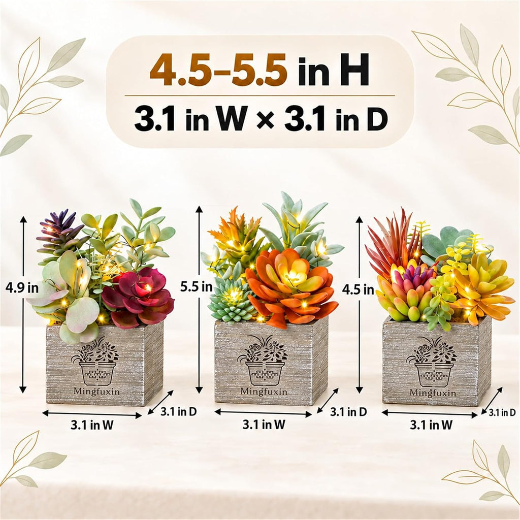 Succulents Plants Artificial Fake Plants with Lights for Bathroom Decor