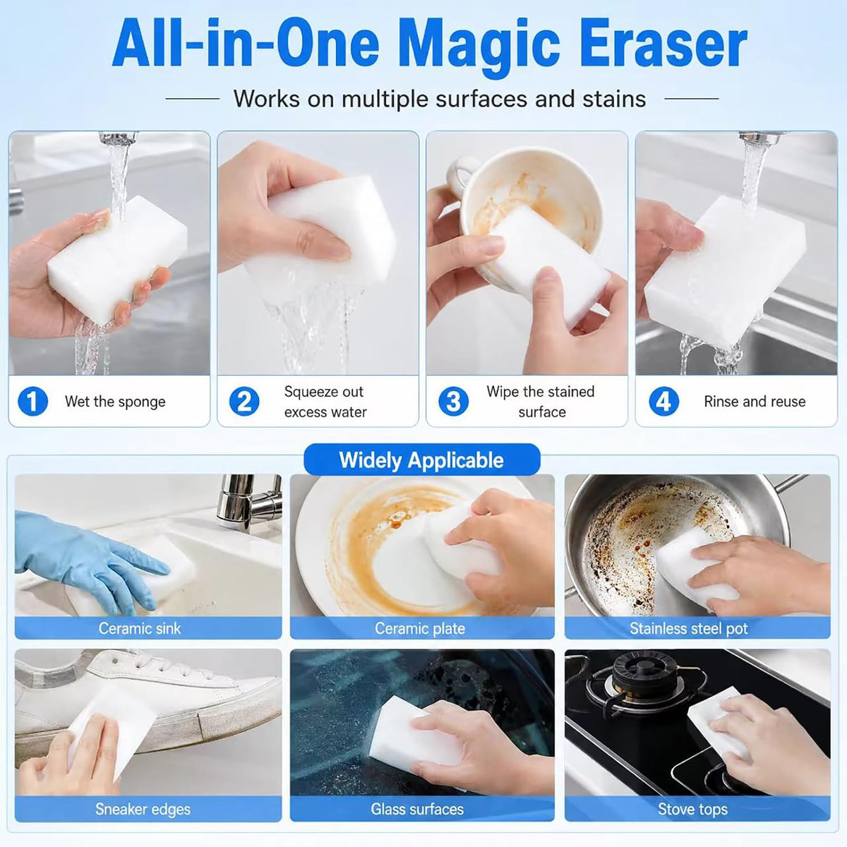 Extra Thick Magic Eraser Sponge, Melamine Cleaning Pads, 10 Pack
