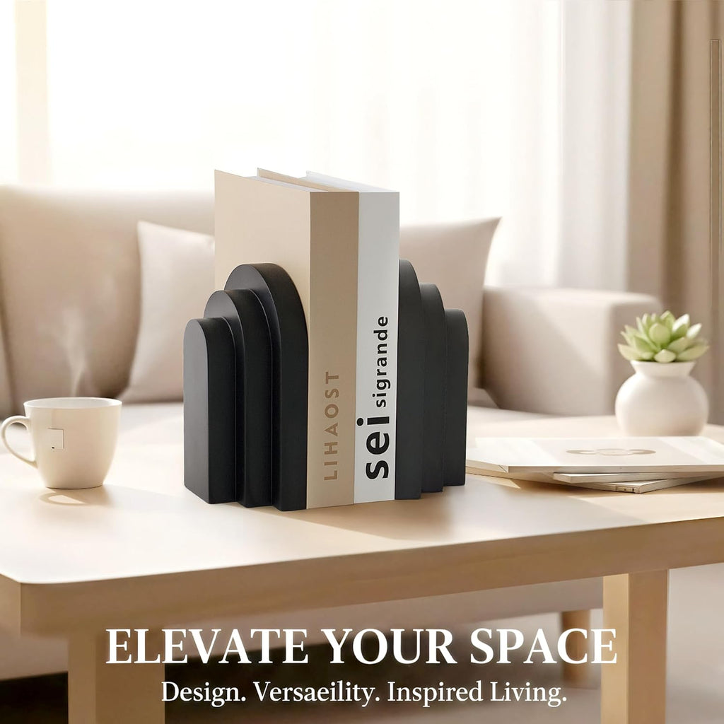 LIN CHUAN Heavy Duty Bookends for Shelves, Set of 2, Matte Black